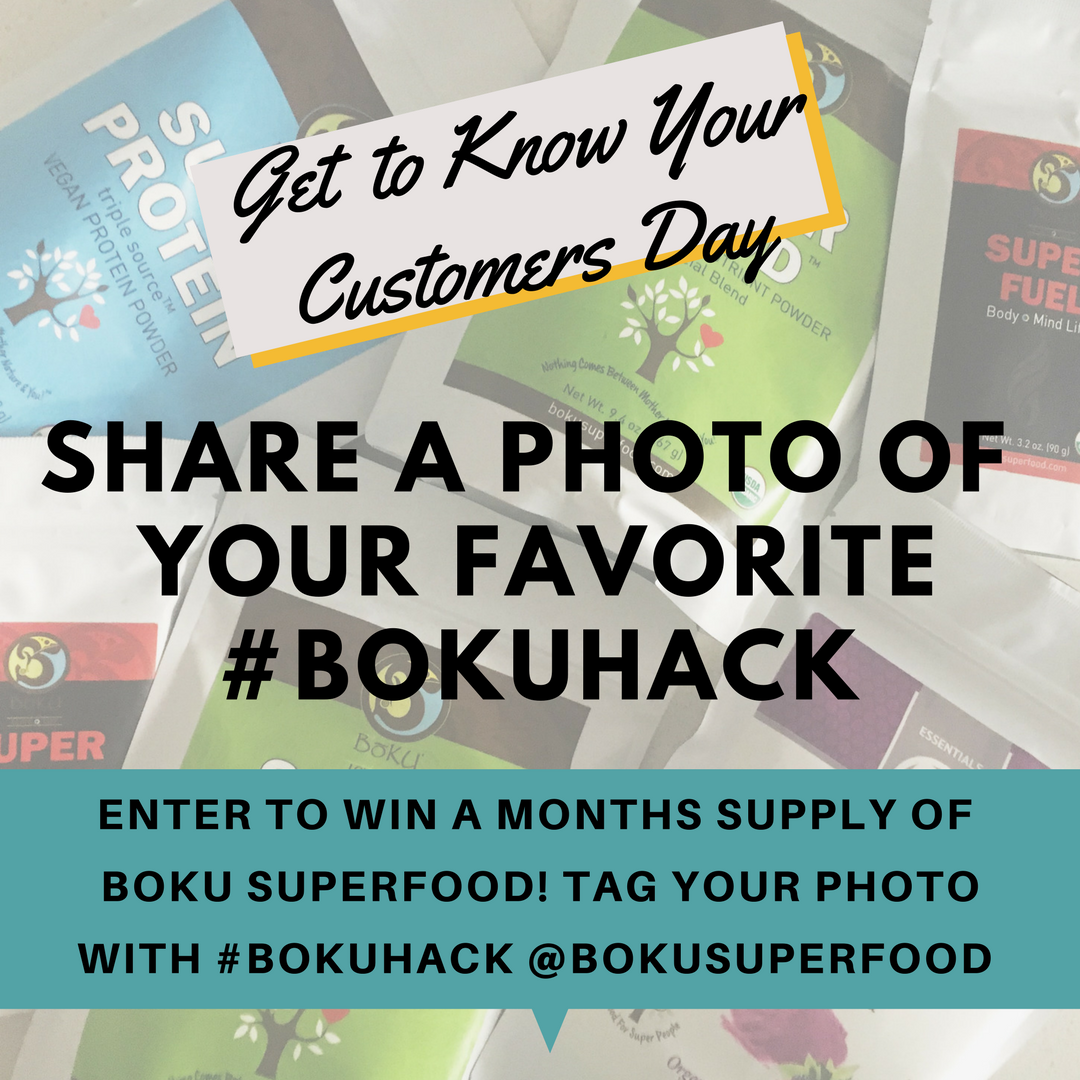 BokuSuperFood's tweet photo. To celebrate #GetToKnowYourCustomersDay, we want to give you the chance to win a months supply of Boku! Post your hack and tag #BokuHack! https://t.co/fEFJx4acfj