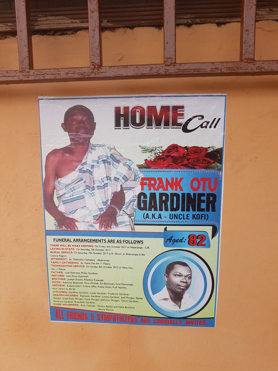 Whereisayo's tweet photo. Funerals are a big deal here in Accra. Posters like this everywhere. I admired some fabric today and was told, It's for Funerals. https://t.co/nyOv9kdlOs