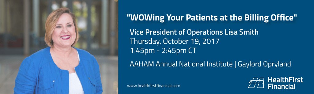myaccessone's tweet photo. Less than 15 minutes until Lisa Smith's presentation on delivering a superior patient experience at the billing office! @AAHAMMember https://t.co/6yhDbXSbyj