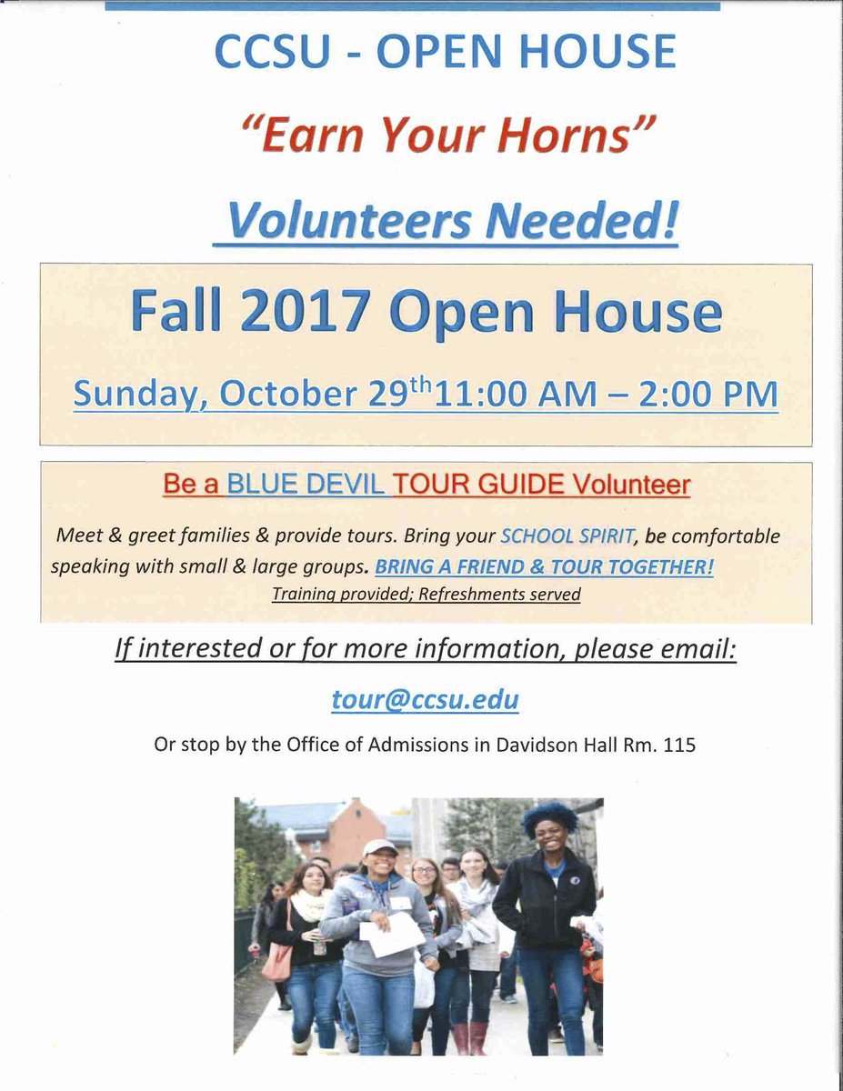 CCSU_Tours's tweet photo. We are desperately looking for open house volunteers! If you are interested, please email tour@ccsu.edu for more information! https://t.co/8KHvX6P9yI