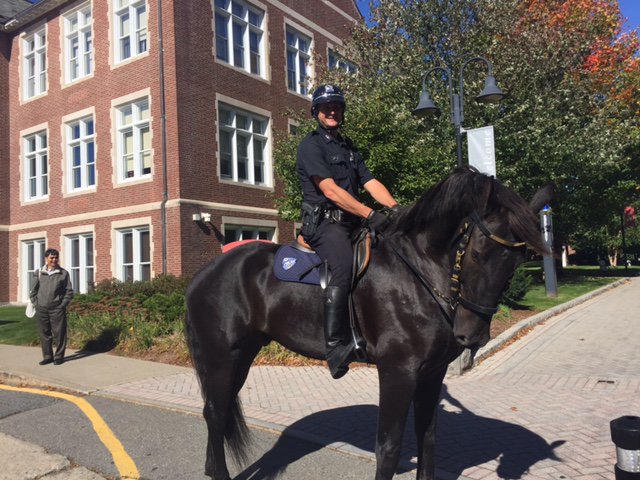 WPI's tweet photo. .@WorcesterPD #mountedpatrolunit horsin’🐴 around while visiting campus today. https://t.co/Q7qIfonHFX