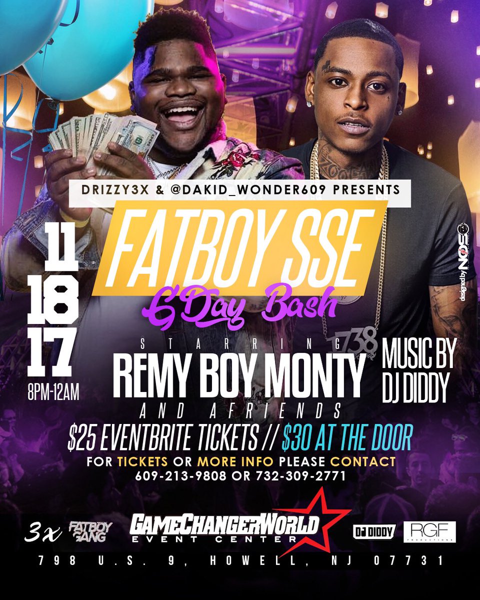 GCWNJ's tweet image. 11/18/17 ⚡️ @Fatboy_sse GDAY BASH starring @remyboymonty &amp;amp; friends ✨ Music by @djdiddyofficial