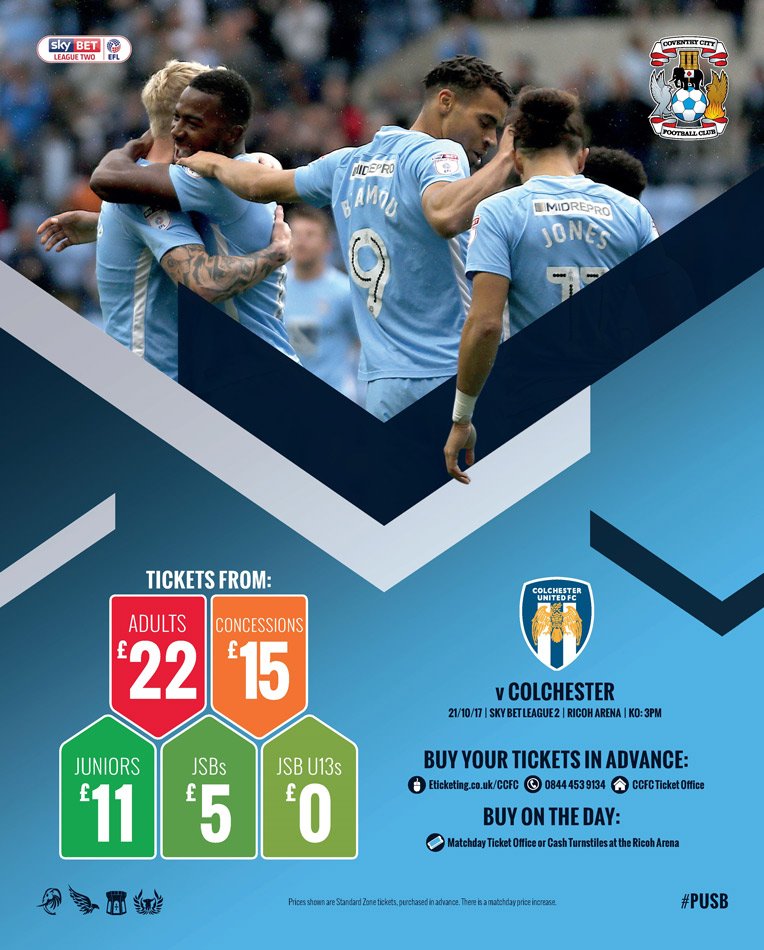 COMPETITION: Your chance to win 1 of 5 pairs of tickets for Saturday's game vs Colchester United! Just RT this by 9pm to enter! #PUSB
