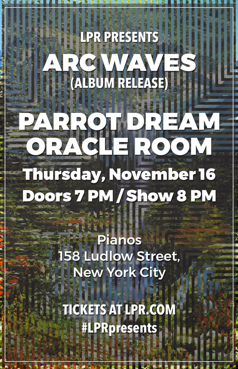 arcwaves's tweet photo. This is Happening! We are so excited! @lprnyc presents @arcwaves @parrotdream #oracleroom @PianosNYC 11/16! https://t.co/V7OHwPbXGZ