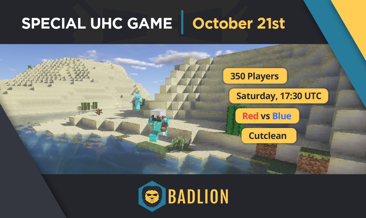 Badlion's tweet image. Where are the UHC players at? 
👀
We have a special fun UHC planned to switch it up a bit! 🙃
Tune in for some #ThrowbackBadlion
