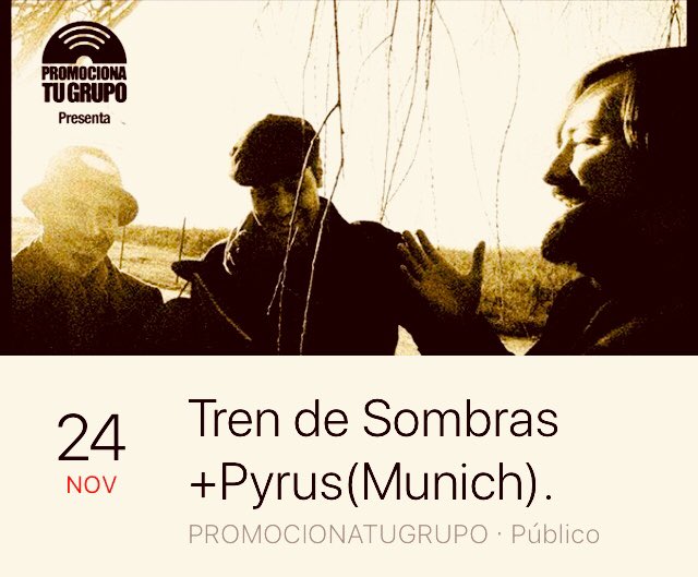 trendesombras's tweet photo. Próximo 24 de Noviembre!,
en sala Slow (Bcn). Junto
con los alemanes Pyrus.

Súmate al evento!

https://t.co/O2kWQ6u9Ab https://t.co/aRKqrB9YfY