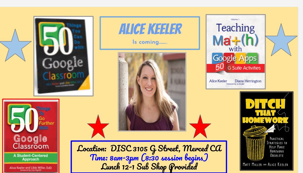 MCarrilloEDU's tweet photo. @alicekeeler is coming to @MercedUHSD #ILS17 #muhsd   Are you ready &amp; excited to be engaged with learning?
@caguilarmuhsd @scott_weimer https://t.co/pL2tvJ5dG9