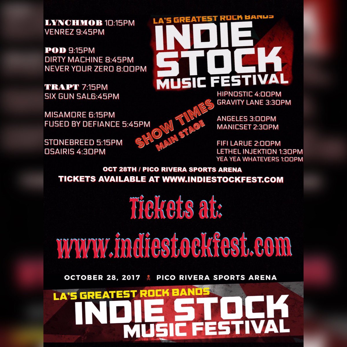 Indiestockfest's tweet photo. Updated schedule... tickets at https://t.co/1Lyl5PgMD3. #music #musicfestival #picoriverasportsarena #labands #rock #rockmusic #stars #doit https://t.co/U5bLegkplg