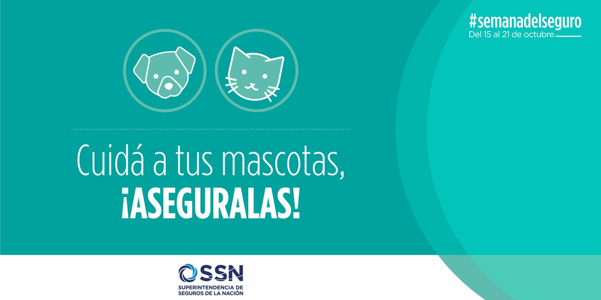 ssn_ar's tweet photo. ¿Sabías que el seguro para 🐶 y 🐱 se hace cargo de una eventual enfermedad y de la resp. civil si muerden a una persona? #semanadelseguro https://t.co/zwa852v7Y7