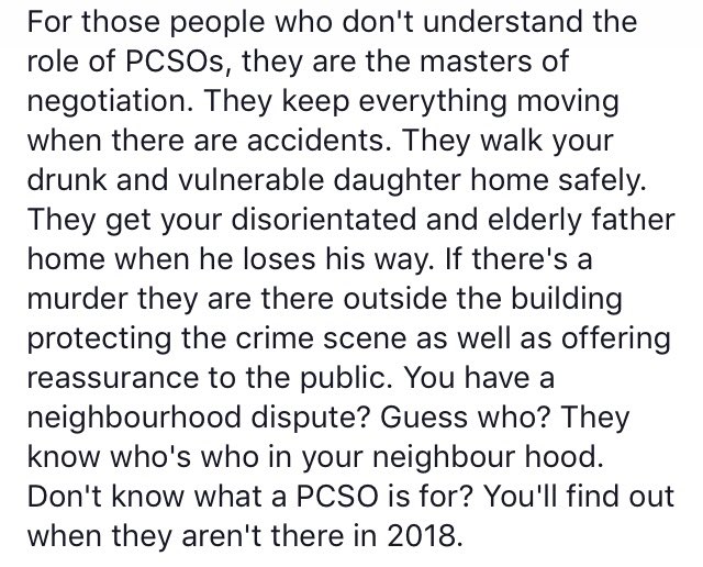 lady4rd's tweet photo. Important words spoken by @anneblunsden - saddened by the disregard of their importance in keeping us safe #savePCSO @NorfolkPolice https://t.co/YGUg8FpQNd