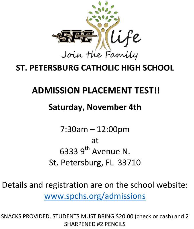 StPaulStPete's tweet photo. Admission &amp; Placement Test coming up soon @SPCHSBarons. #SPCHS #GoBarons https://t.co/x9LG5CSX0K