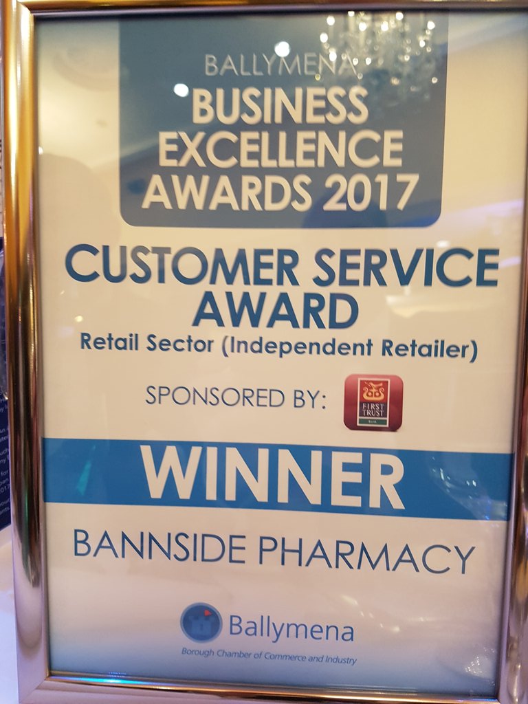 BannsidePharmcy's tweet photo. Having a great night in Tullyglass with a big surprise! @BmenaChamber #BBEA2017 https://t.co/KxisZJi29p