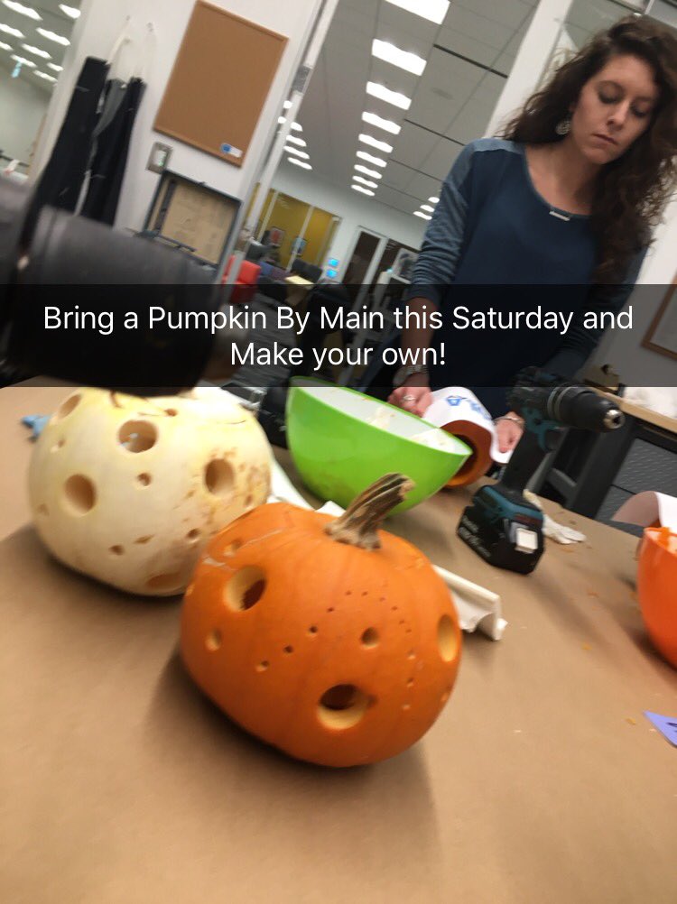 accessfreely's tweet photo. Power Drill #pumpkincarving with the @colatoday crew! Next class is Sat at Main (Bring your own pumpkin)! #learncreateshare #LibraryDIY https://t.co/GnYvA3gG3G