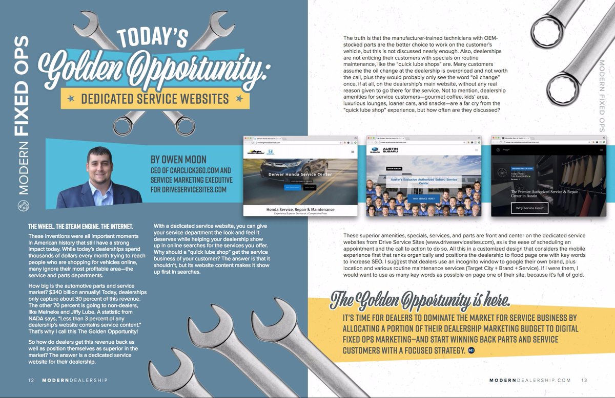 fixedopswebsite's tweet image. Owen Moon's article in Modern Dealership magazine discussing dedicated service websites! moderndealership.com/issue-4-octobe…