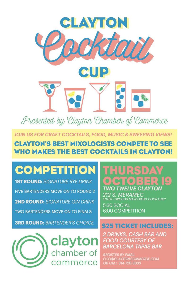 Our bartender Kyle is competing tonight in the 1st Annual Clayton Cocktail Cup! Register to attend at claytoncommerce.com