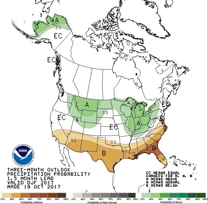 RobElvington's tweet photo. Reminder the CPC winter outlook is probabilistic not anomaly. So equal chances for wetter, near & below normal. Near avg. not the forecast. https://t.co/VnZZfz8fjz