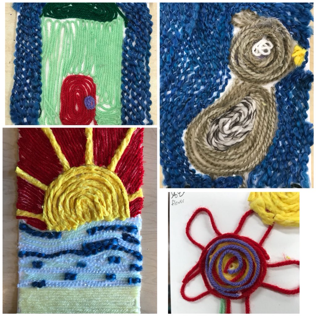 JulieCosco's tweet photo. Art club 2017 #textures #yarn #lotsofglue #funtimes #originaldesigns #wvms https://t.co/NxYk9qRO0x
