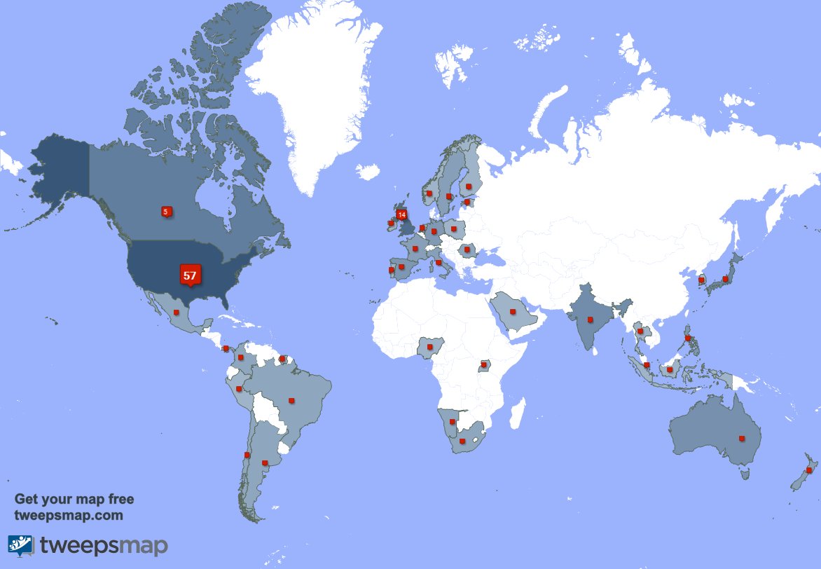ErikaGhoul's tweet photo. My followers are in USA(57%), UK.(14%)... Get your map too: https://t.co/k77CdAXWUF https://t.co/6OQR2vzyTl