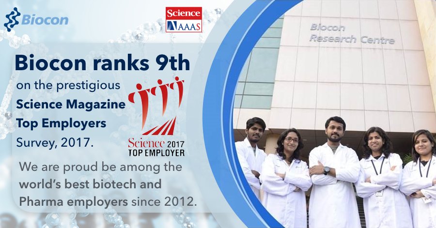 Bioconlimited's tweet photo. Delighted to have maintained our Top 10 ranking on @sciencemagazine's Top Employers Survey, 2017. Link https://t.co/eNnJx4uQfy
#BeABioconite https://t.co/RPSDFj3Jy5