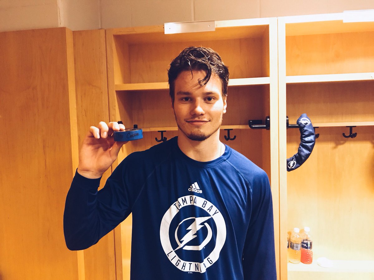 A puck to treasure forever.

Congrats, <a href="/sergachev31/">Mikhail Sergachev</a>! ⚡️ #TBLvsCBJ