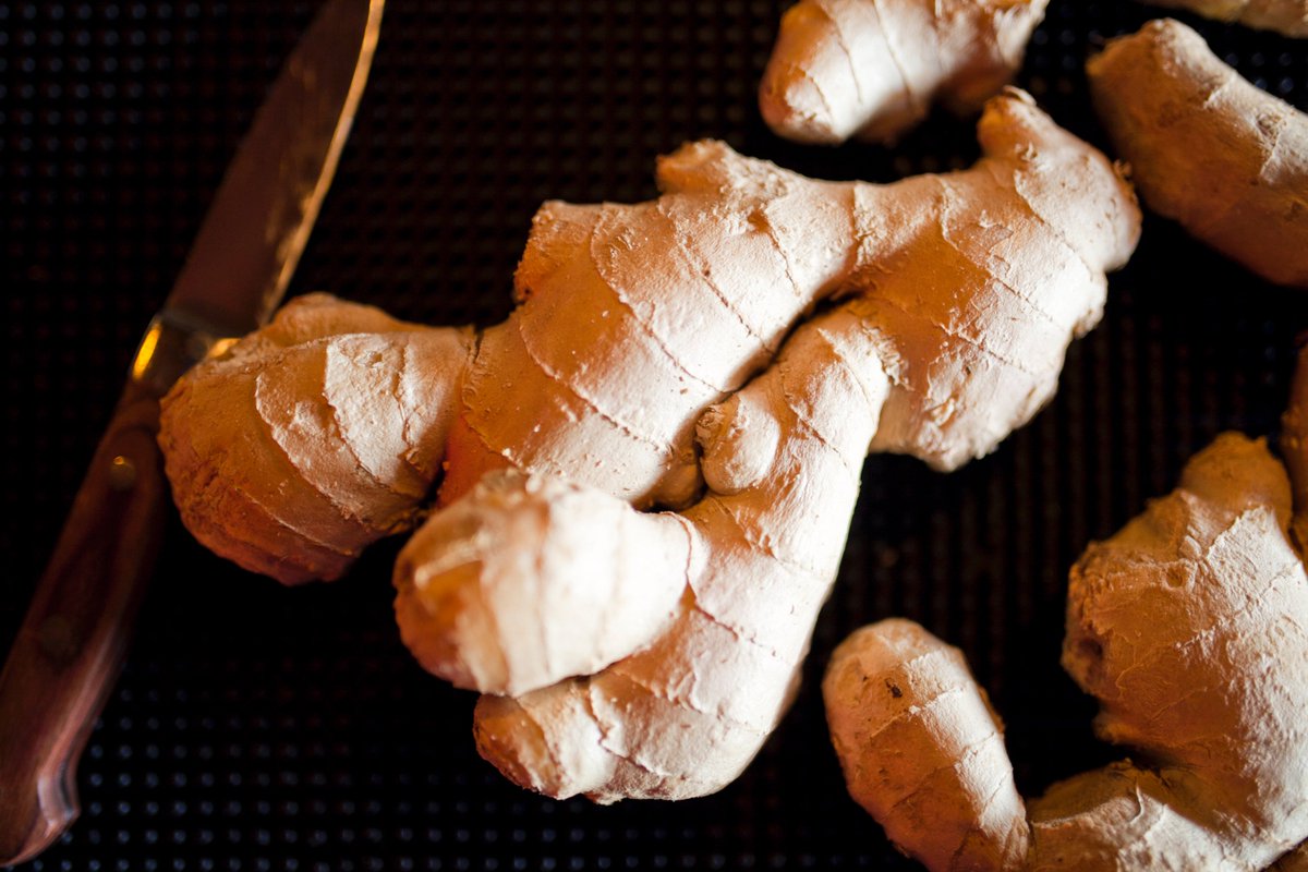 Fresh ginger root ready to prepare the syrup we use in place of artificially flavored stuff, bc we ❤️ you! #getfresh #gingersyrup #cocktails