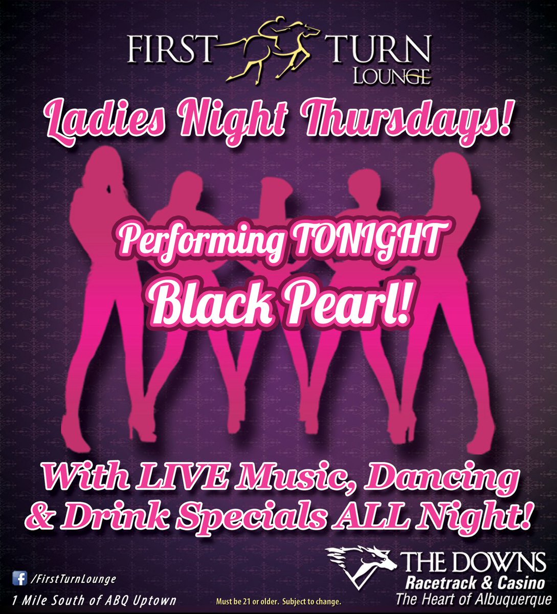 abqdowns's tweet photo. Ladies Night tonight in the #FirstTurnLounge feat. Black Pearl! https://t.co/hXZiixKIG3