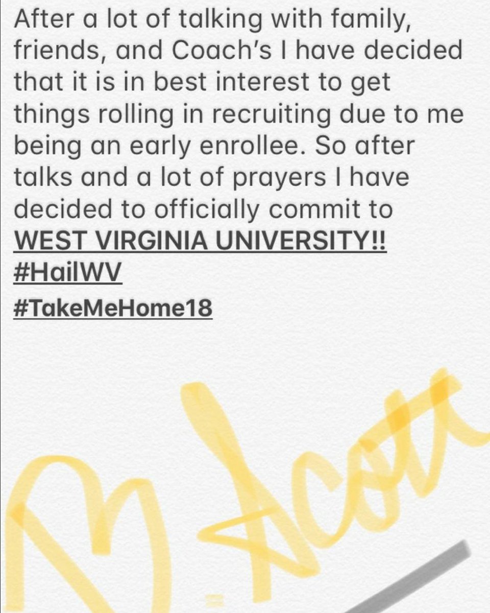 blaine_scott54's tweet photo. Blessed to further my education and athletic career at West Virginia University!!! #HailWV #TakeMeHome18 https://t.co/UsQrARvEah
