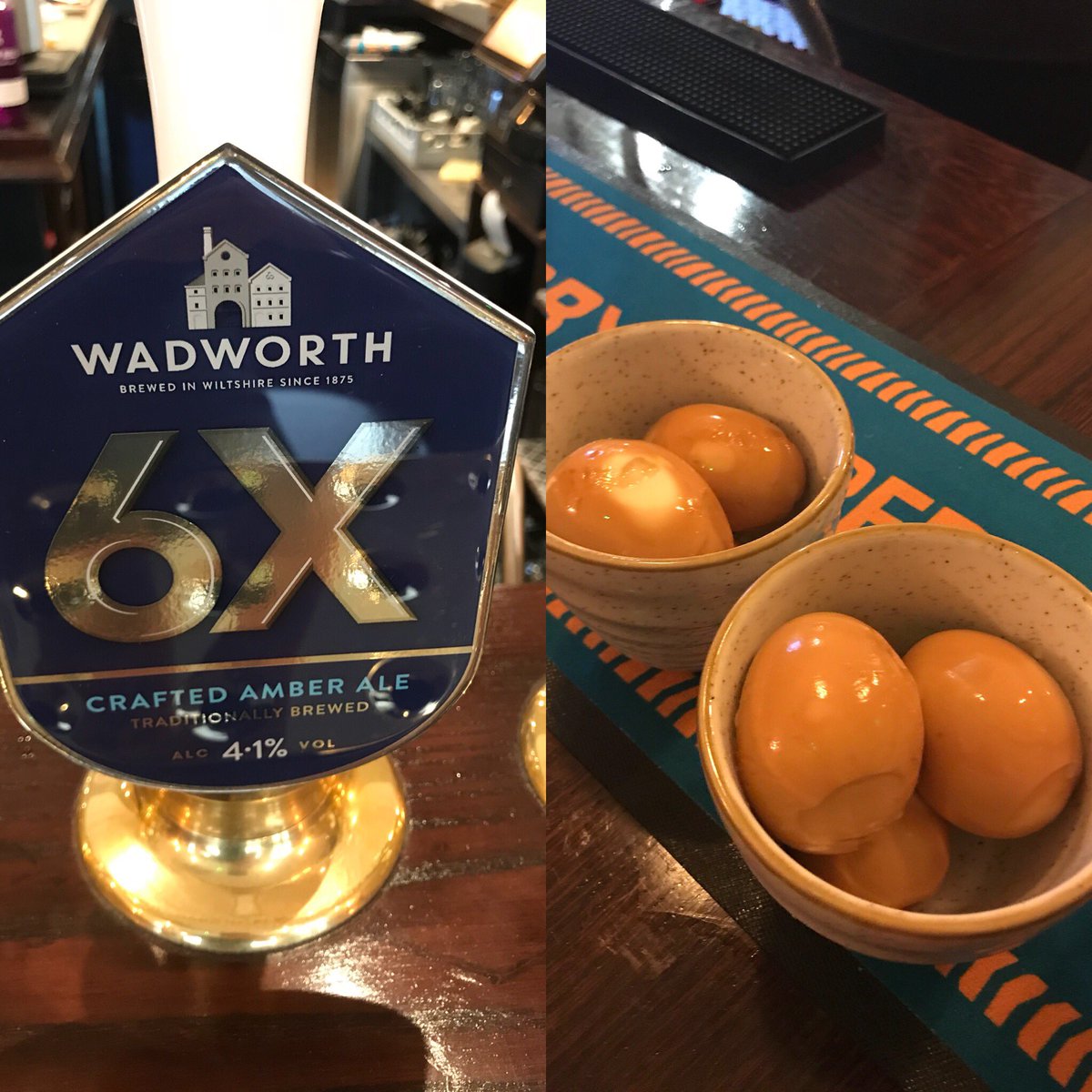 thespivs's tweet photo. So I order a pint of what’s on the left and the barmaid brings me 6 pickled eggs. Better retrain me thinks.....😀
#6eggs  #stafftraining https://t.co/7fKAuPge55
