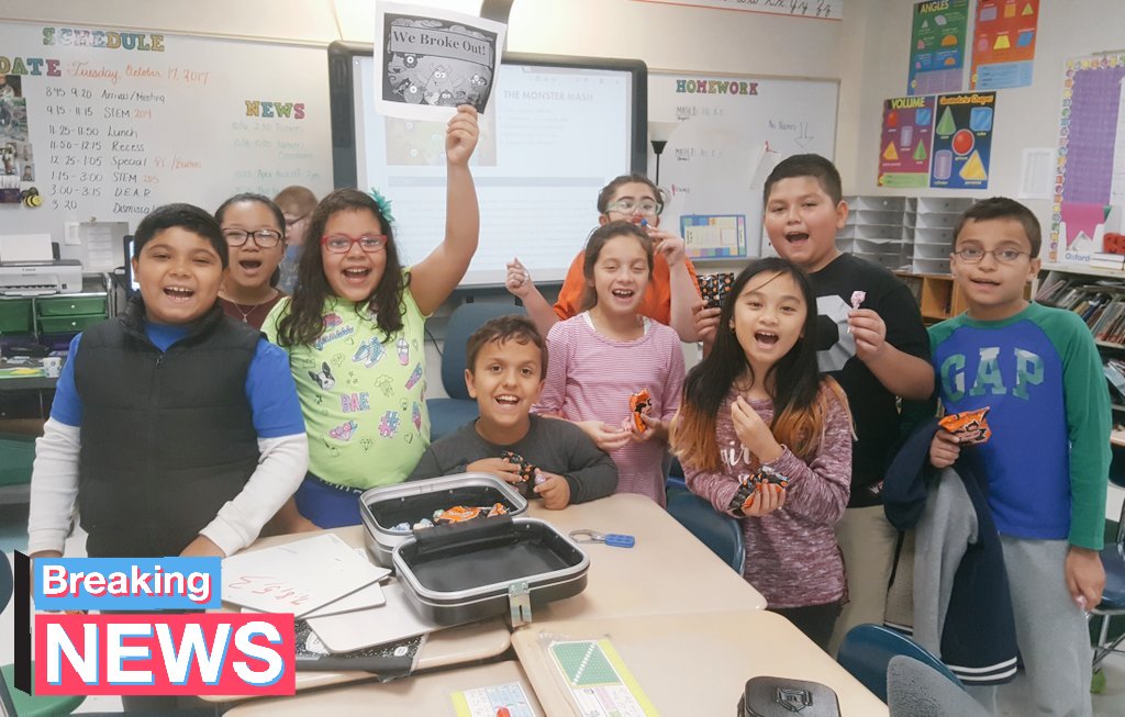 MrsBryantStark's tweet photo. TONS of FUN in 5th!! These problem-solvers successfully solved their 1st #breakoutedu game! #starkstars https://t.co/wZNhusgPed