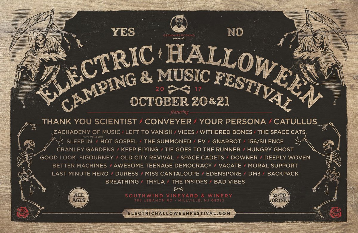 PinelandsFest's tweet photo. @Grandairebookng kick off their 6th Annual Electric Halloween Camping &amp; Music Festival TOMORROW! Who's coming?! Come get wine drunk, wooooo! https://t.co/e2KDGtczqO