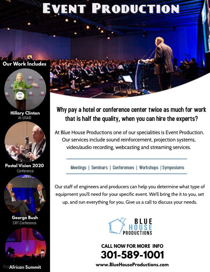 Bluehouse100's tweet photo. We also provide Event Production services to corporations, government agencies, non-profits, and small businesses? Call us at 301-589-1001. https://t.co/5fYwu26ILF