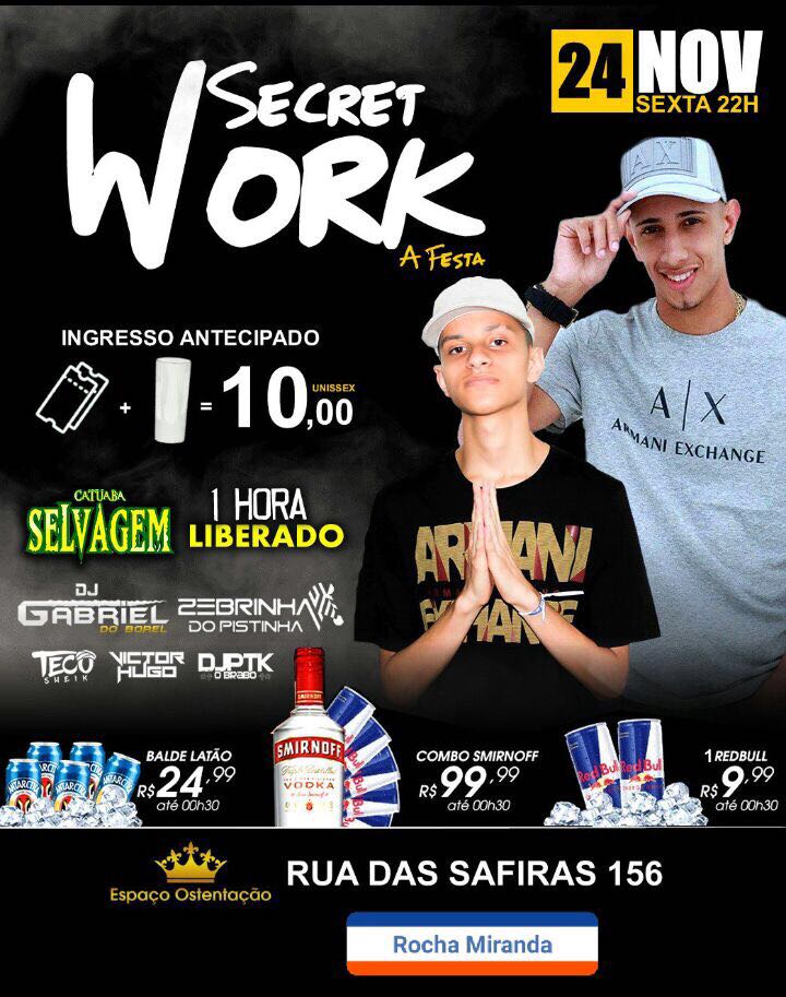 wellersonrib's tweet image. SEXTA-FEIRA, DIA 24/11 TEM O EVENTO QUE VAI PARA R.M, COM OS MELHORES DJ 
#SECRETWORK 
🙈DJ GB DO BOREL + ZEBRINHA DO PISTINHA  😱
#SECRETWORK