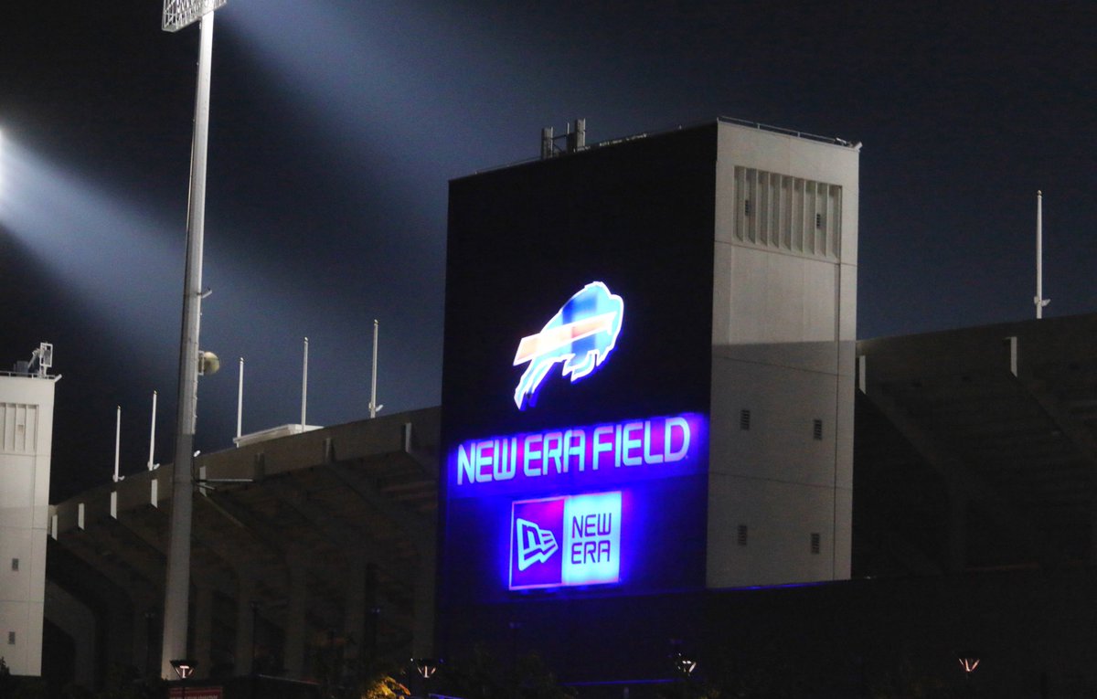 BuffaloBills's tweet photo. The New Era Field lights are blue tonight. We will honor Officer Craig Lehner and WNY First Responders during our home game on October 29th. https://t.co/tyWrFstXq1