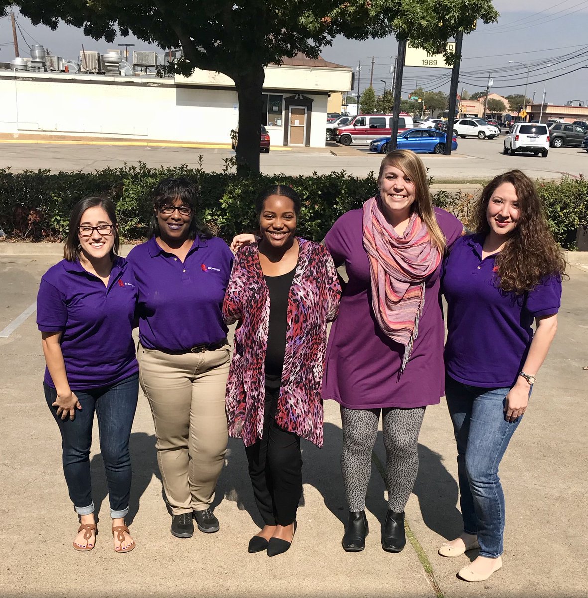 PattyRJones's tweet photo. @family_place Staff members #GoPurple! in support #DV victims #DVAM2017 #TxDVAM https://t.co/GIvIBSdzQL