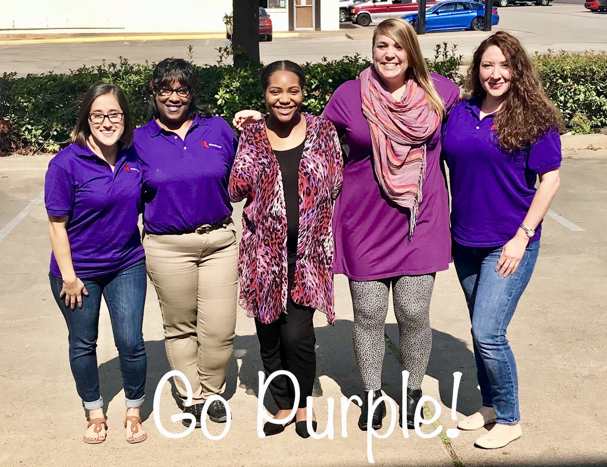 PattyRJones's tweet photo. @family_place Staff members #GoPurple! in support #DV victims #DVAM2017 #TxDVAM https://t.co/GIvIBSdzQL