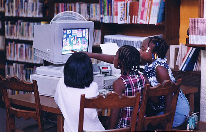 pasadenalibrary's tweet photo. #tbt Rise of the Rocket Girls is our #OneCityOneStory2018 title.Three rocket girls in the making at La Pintoresca Branch Library ca. 1990s https://t.co/42E9l8EehM