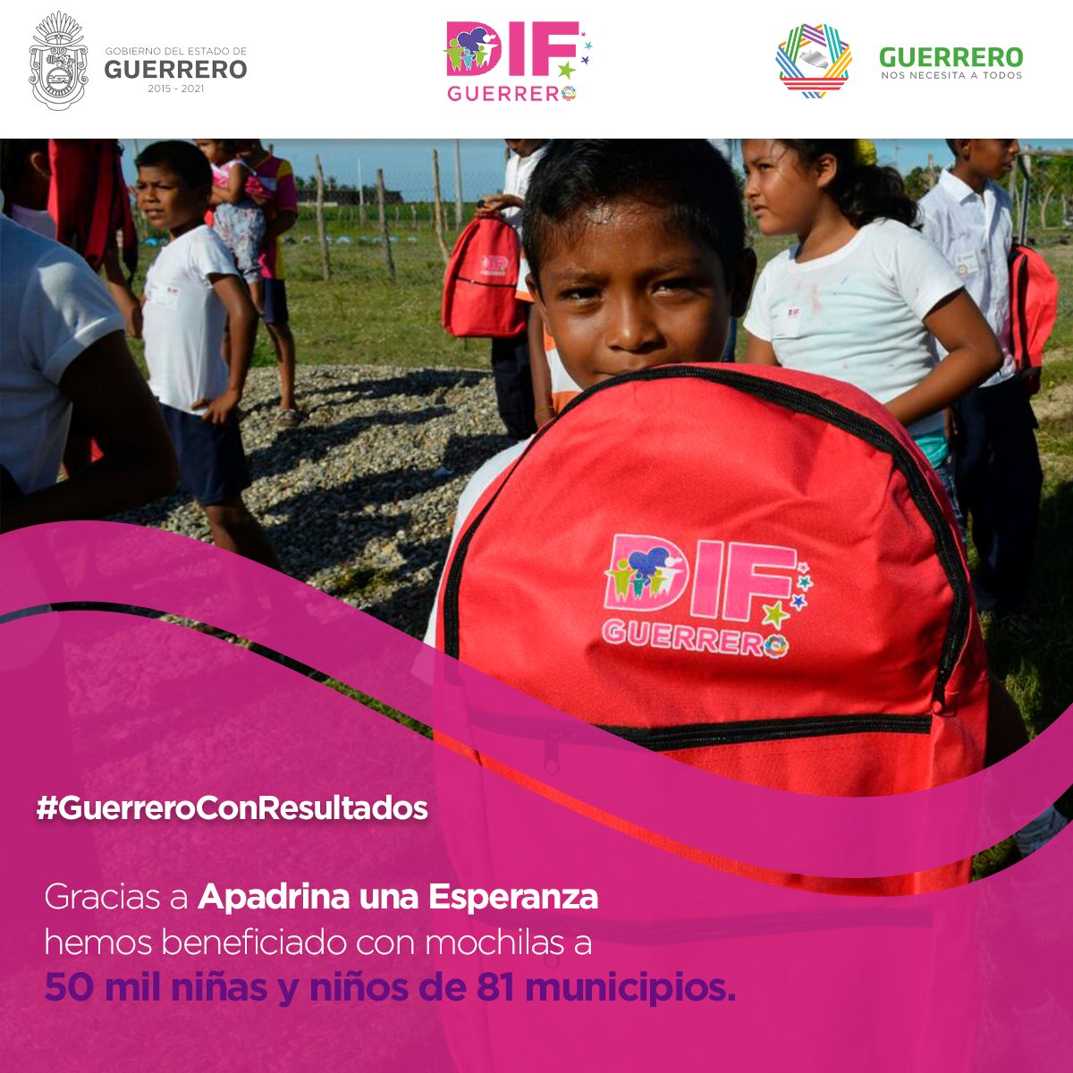 MerceCalvoE's tweet photo. "Apadrina una Esperanza" ha beneficiado con mochilas a 50 mil niñas y niños. #Astudillo2doInforme #GuerreroConResultados #DIFGuerrero https://t.co/IteMvvApLZ