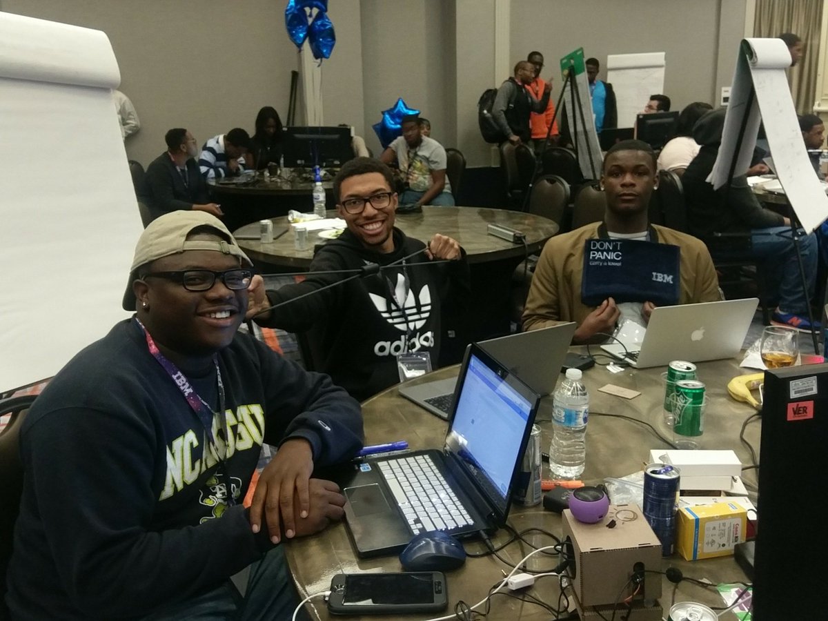 Sara_recruit's tweet photo. Happy hackers at Bluehack Atlanta! #bluehack #inclusiveibm https://t.co/BQeyEQT8zs