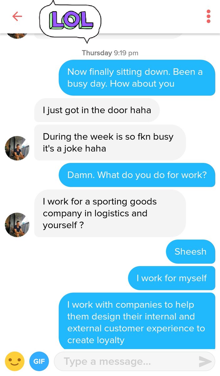 luvinghayley's tweet photo. #TinderTools strike again. Can't just chat. Has to make shit hard and p.s is asking what makes my day the craziest thing to ask? #wtf #yawn https://t.co/THJB7Lgoov