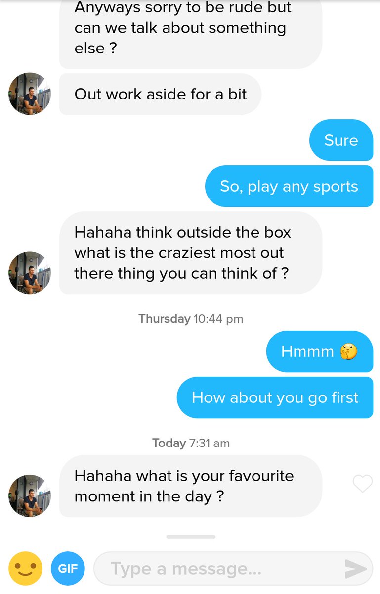 luvinghayley's tweet photo. #TinderTools strike again. Can't just chat. Has to make shit hard and p.s is asking what makes my day the craziest thing to ask? #wtf #yawn https://t.co/THJB7Lgoov