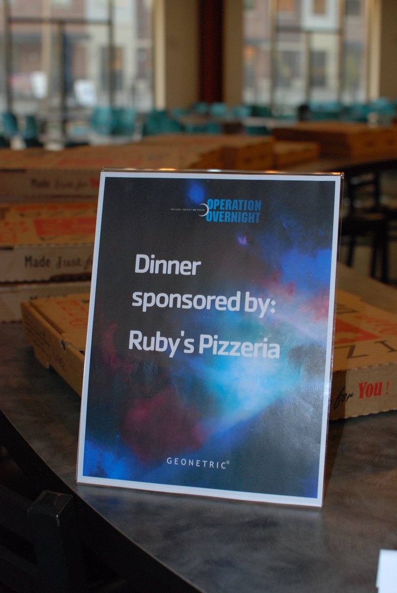 OpOvernight's tweet photo. Thank you to our dinner sponsored by @RubysPizzeria! #OperationOvernight #Geonetric https://t.co/crMCCD7b0P