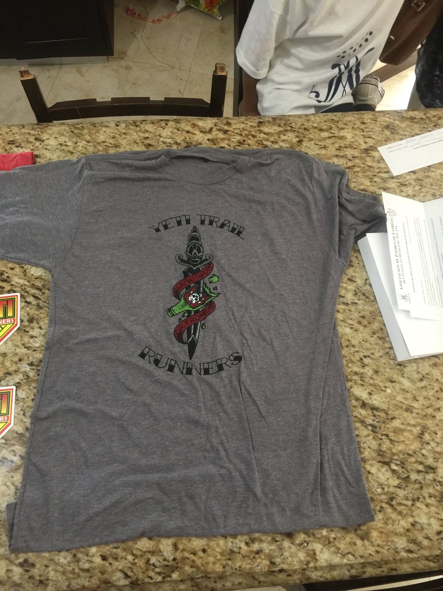 TRU_Runners's tweet photo. So stoked to have received these awesome T-shirts in the mail from @yeti_runners; cant wait to show them off after next weekend’s 50K run. https://t.co/N9pokxXAek