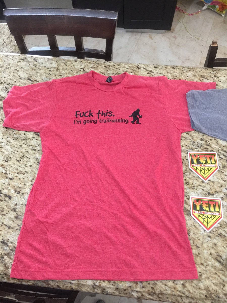 TRU_Runners's tweet photo. So stoked to have received these awesome T-shirts in the mail from @yeti_runners; cant wait to show them off after next weekend’s 50K run. https://t.co/N9pokxXAek