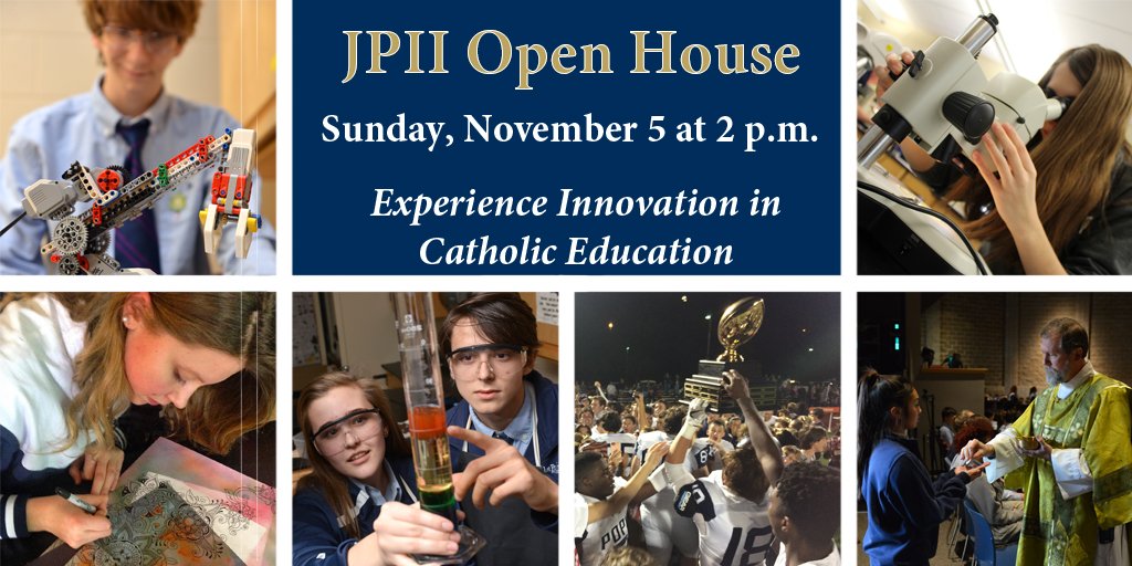 Stop by our Open House on Sunday, Nov 5 to experience innovation in Catholic education at JPII. Visit jp2hs.org/admissions for more info.
