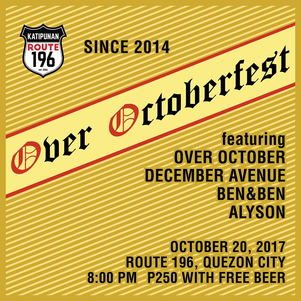 overoctoberph's tweet photo. #OverOctoberfest is happening TONIGHT!! Come celebrate our 3rd Anniversary with us and @decemberave, @BenAndBenMusic, and @AlysonPinas <3 <3 https://t.co/RosKA5MY3a
