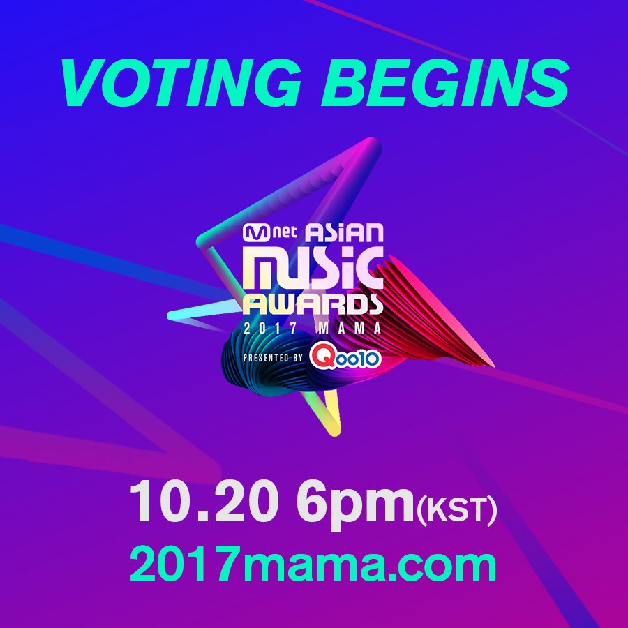 MnetMAMA's tweet photo. [#2017MAMA] Voting opens today 10.20(Fri) at 6PM(KST)▶https://t.co/TUeFfeTkdG / https://t.co/YPqpFKxnBu #Qoo10 #큐텐 https://t.co/HBHriLJ6HY