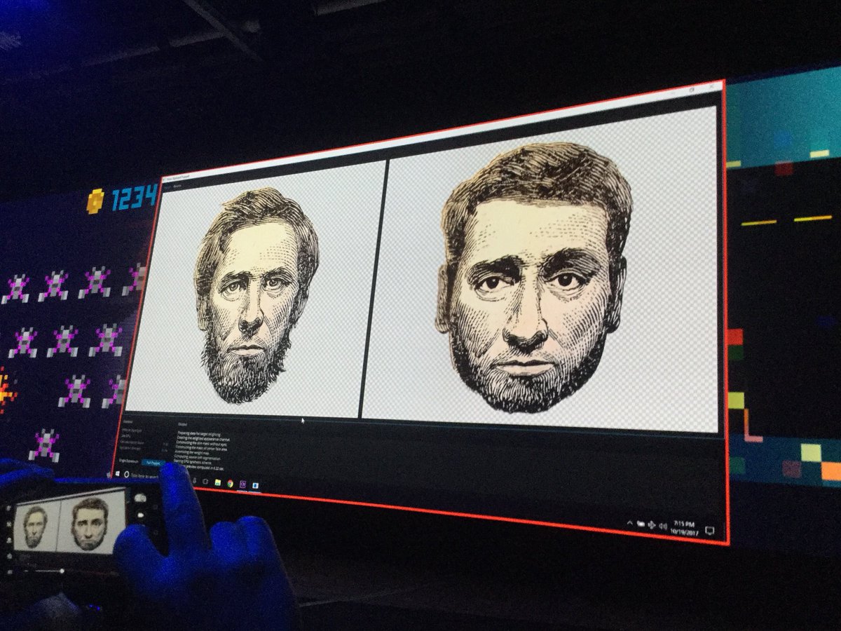 saintleger's tweet photo. #puppetron applique le style d’un dessin / image sur une photo. Encore plus impressionnant une fois animé ds Character !
#sneaks #AdobeMAX https://t.co/XEeR8tnwGc