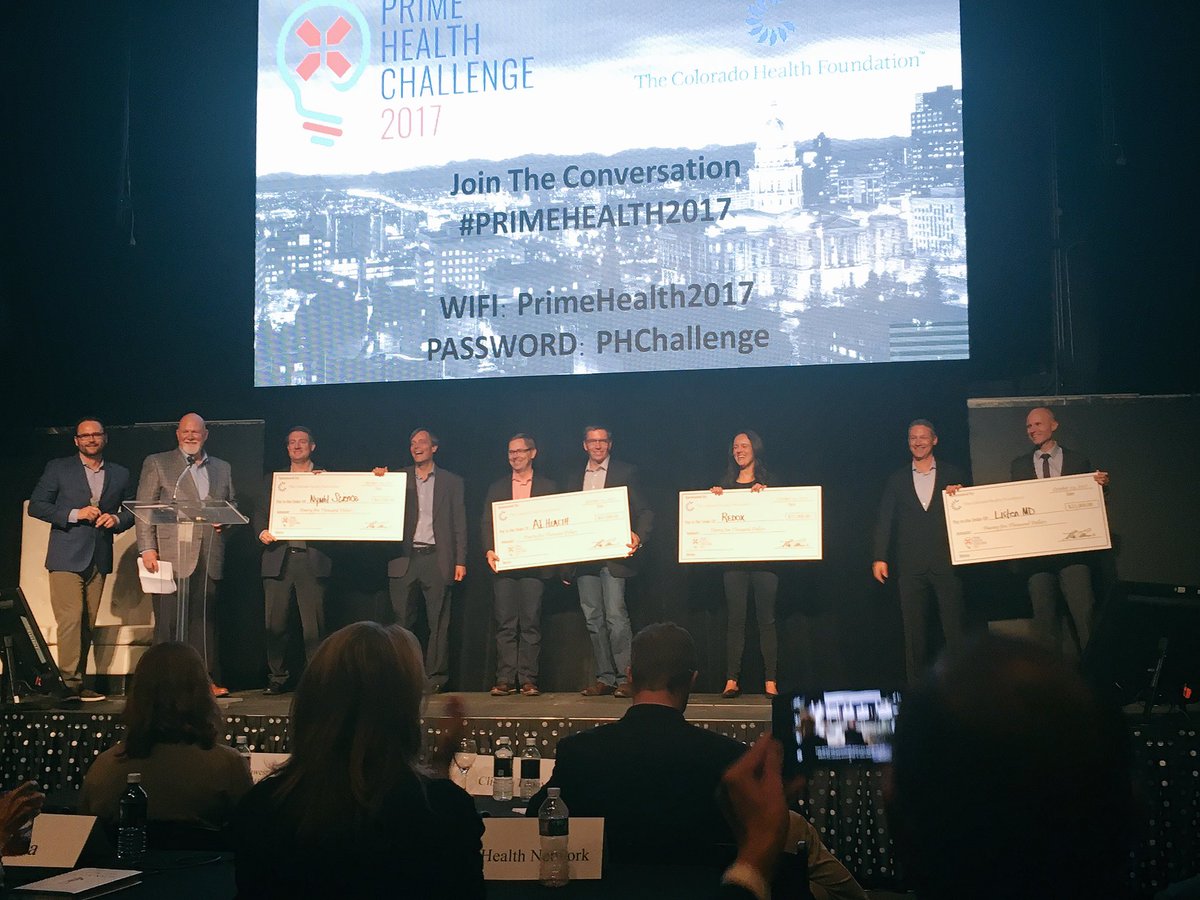 COHealthFDN's tweet photo. Congrats to the winners! @getnymbl AI Health @Redox @listenmd! What a great night! #PrimeHealth2017 https://t.co/c5y7sb1w8m