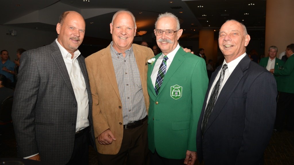 SoccerSTL's tweet photo. Herb Silva earns the green jacket tonight from the #STLsoccerHOF also-ran USSF award winner as a referee https://t.co/FSE9MMYKaB