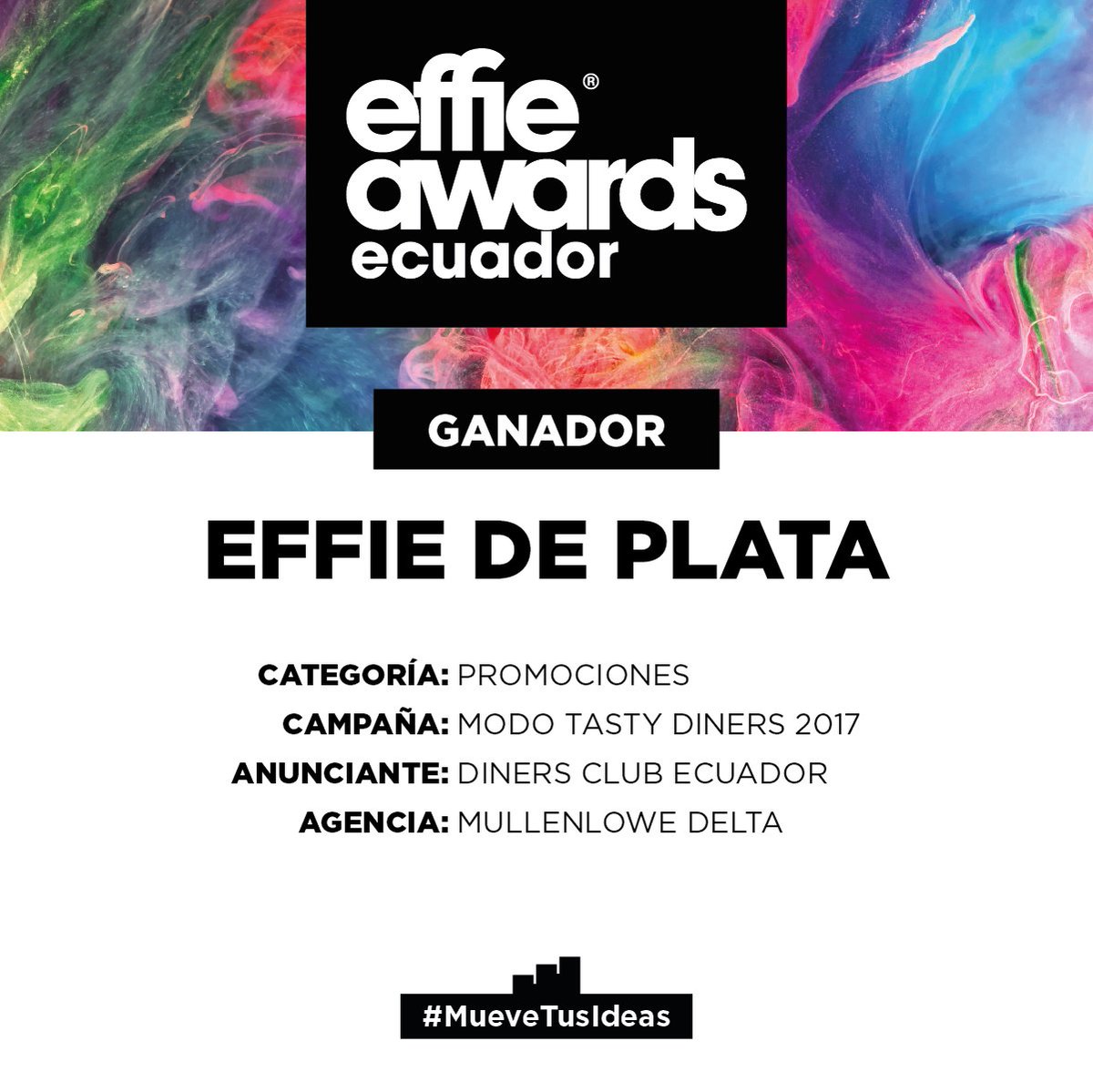 Effie_Ecuador's tweet photo. Felicitaciones al ganador de Effie de Plata en la Categoría Promociones #Effie2017 https://t.co/QRXEHNhKNn